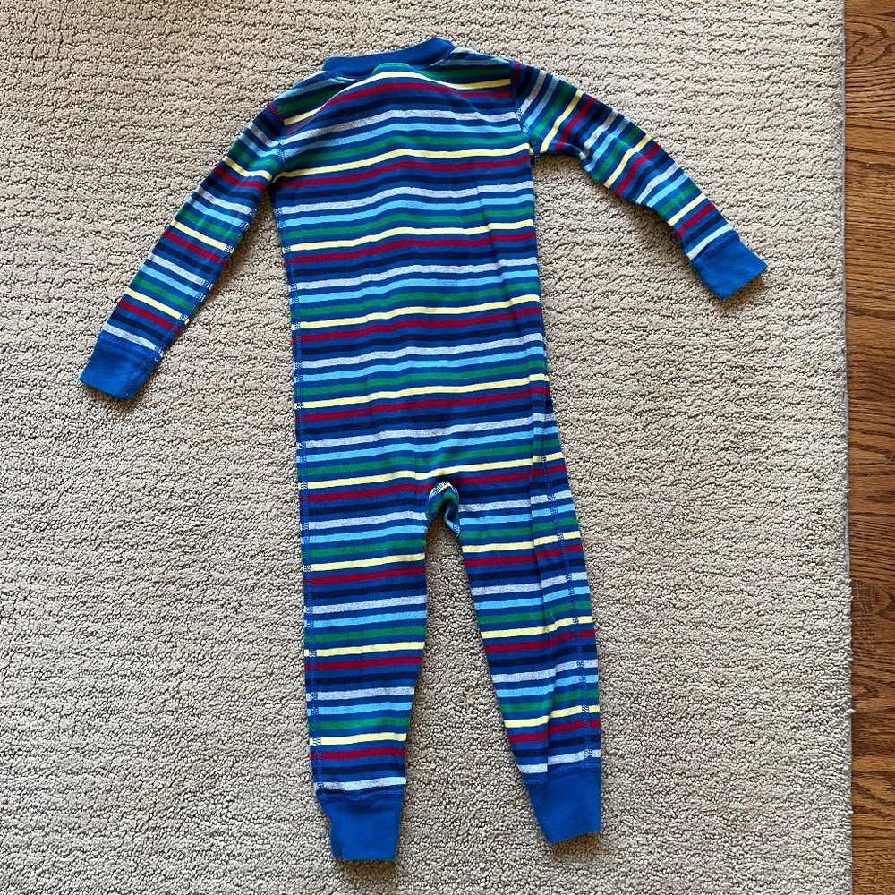 Hanna Andersson one piece footless bodysuit blue yellow green red stripes. 3T